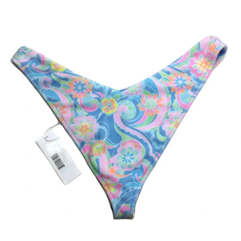 NWT Frankies Bikinis Enzo Sunshower Retro Floral V Silhouette Cheeky Bottoms